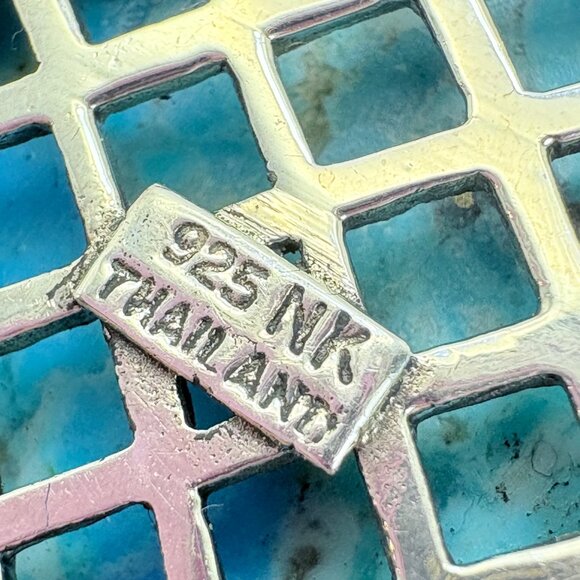 VTG Sterling Silver 925 Turquoise Bezel Set Teardrop Pendant Size 2.5" Length - Picture 5 of 10